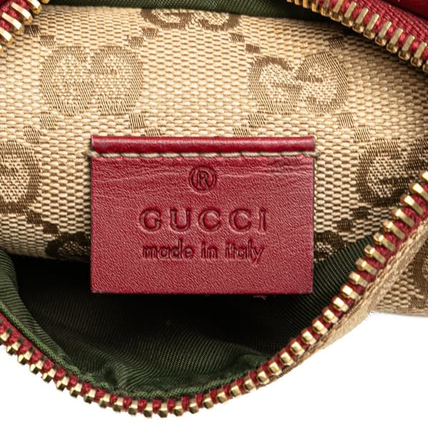Pre-owned Gucci GG Canvas Web Double Pocket Belt Bag Brown