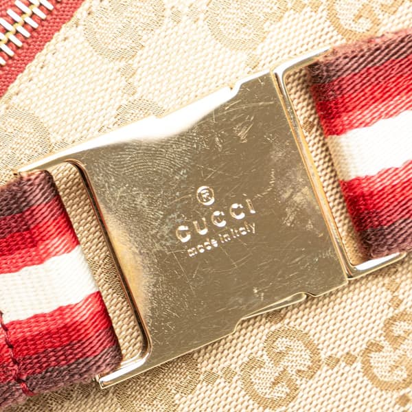 Pre-owned Gucci GG Canvas Web Double Pocket Belt Bag Brown
