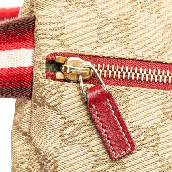Pre-owned Gucci GG Canvas Web Double Pocket Belt Bag Brown