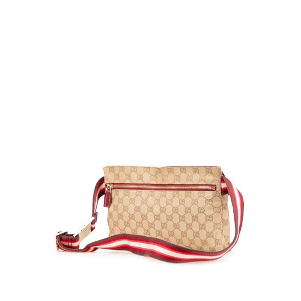 Pre-owned Gucci GG Canvas Web Double Pocket Belt Bag Brown