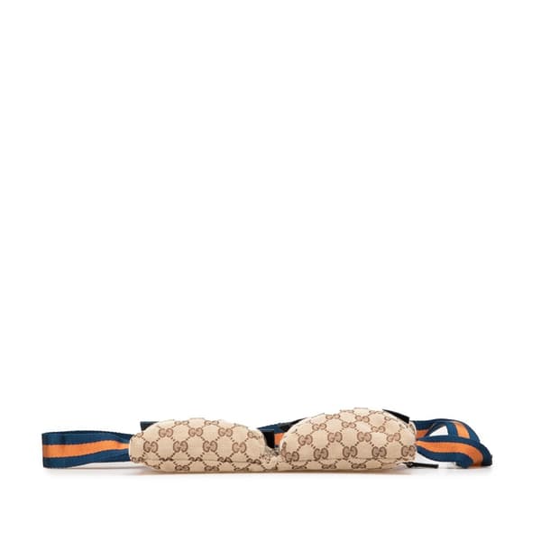 Pre-owned Gucci GG Canvas Web Double Pocket Belt Bag Brown