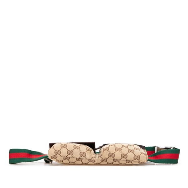 Pre-owned Gucci GG Canvas Web Double Pocket Belt Bag Brown