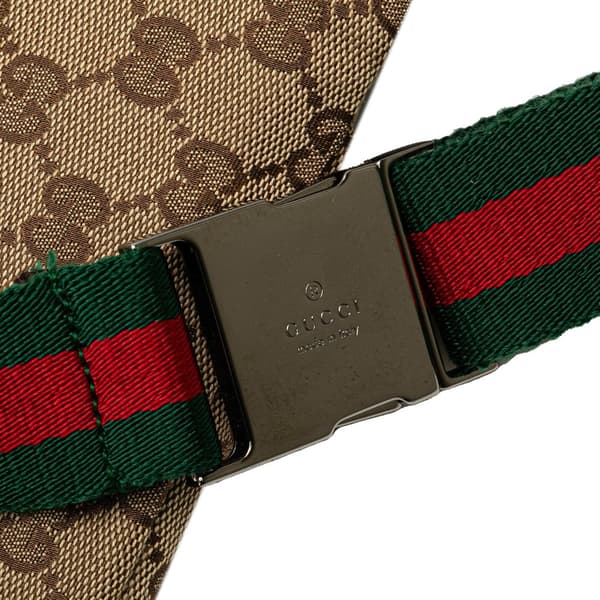 Pre-owned Gucci GG Canvas Web Double Pocket Belt Bag Brown