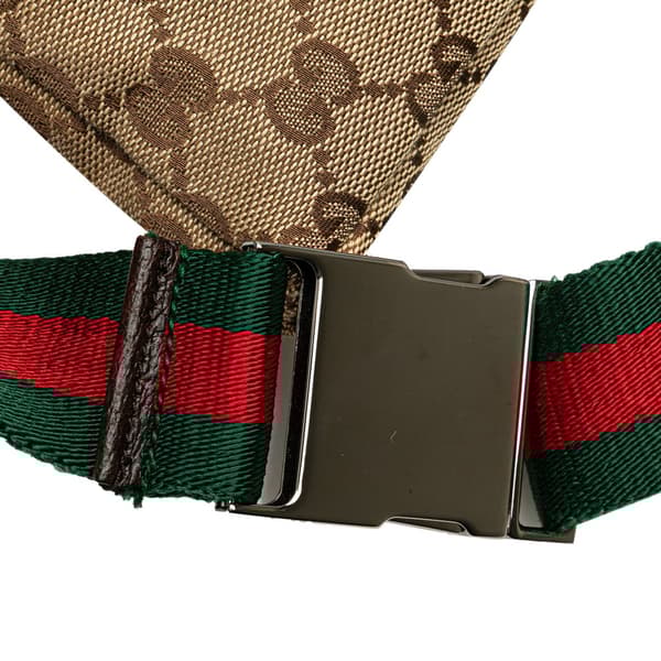 Pre-owned Gucci GG Canvas Web Double Pocket Belt Bag Brown