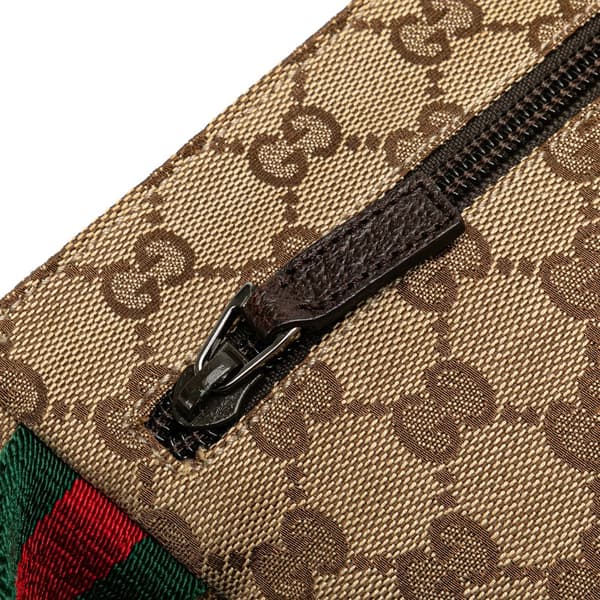 Pre-owned Gucci GG Canvas Web Double Pocket Belt Bag Brown