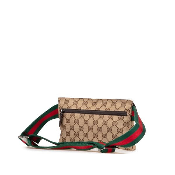 Pre-owned Gucci GG Canvas Web Double Pocket Belt Bag Brown