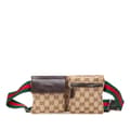 Miniatyrbild 1 av 10: Pre-owned Gucci GG Canvas Web Double Pocket Belt Bag Brown