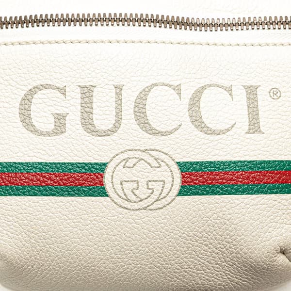 Pre-owned Gucci Logo Leather Belt Bag White