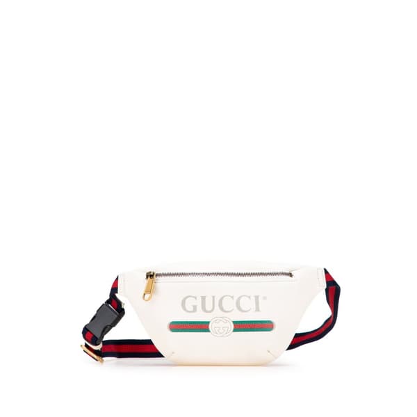 Pre-owned Gucci Logo Leather Belt Bag White