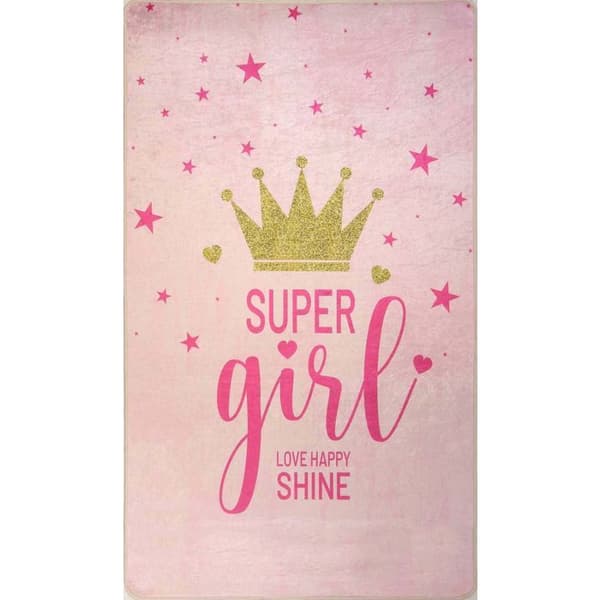 Teppe - SUPER GIRLS - 80x150 cm - Halkbestandig - Maskinvaskbar - Myk å ta på