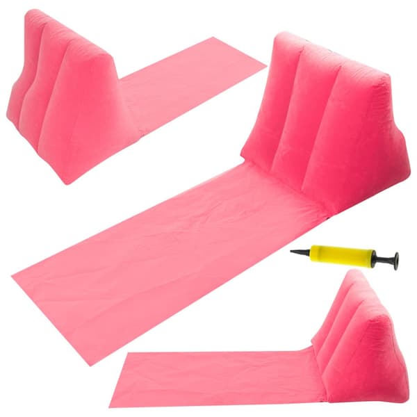 Strandmåtte, oppustelig strandseng med ryglæn, pink