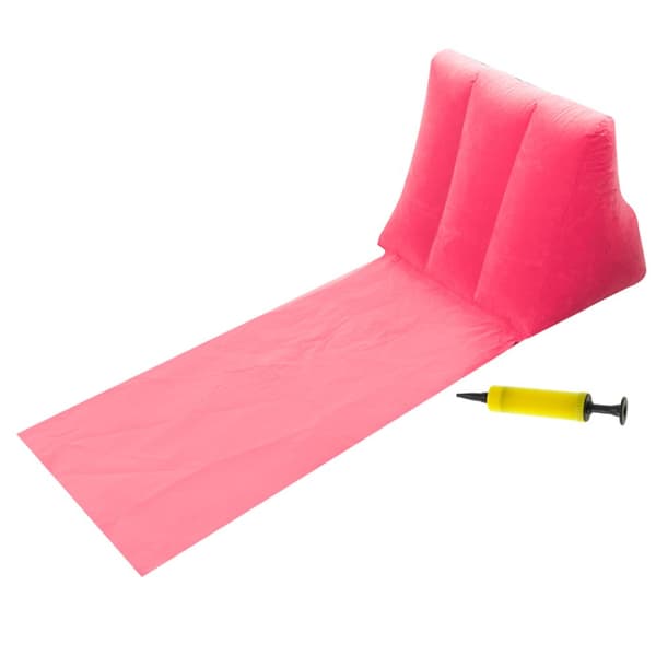 Strandmåtte, oppustelig strandseng med ryglæn, pink