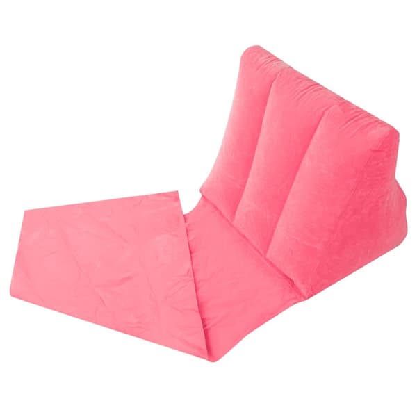 Strandmåtte, oppustelig strandseng med ryglæn, pink