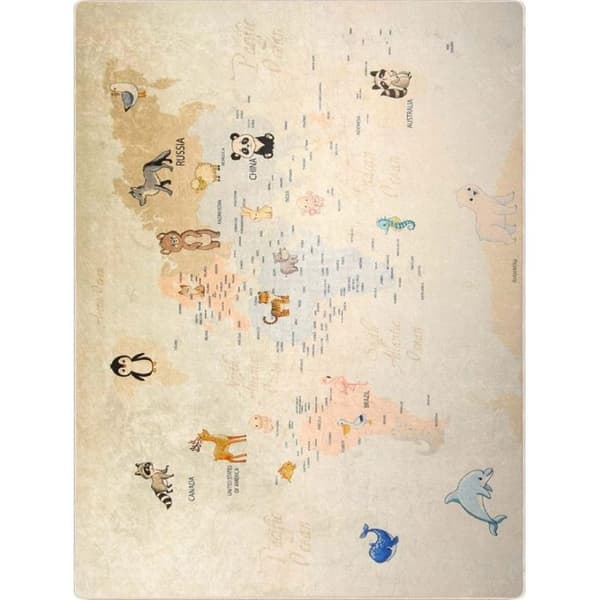 Matta - VÄRLD - Beige - 80x150 cm - Antiglid - Maskintvättbar - Mjuk vid beröring