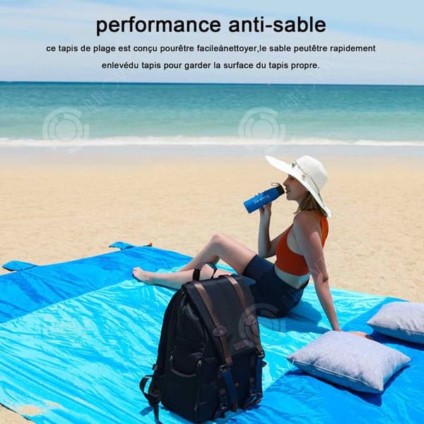 INN Anti Sand Strandfilt Vattentät Matta 202 x 202 cm 6 Vindtäta Sandsäckar Nylongarn Spinning Strandmatta