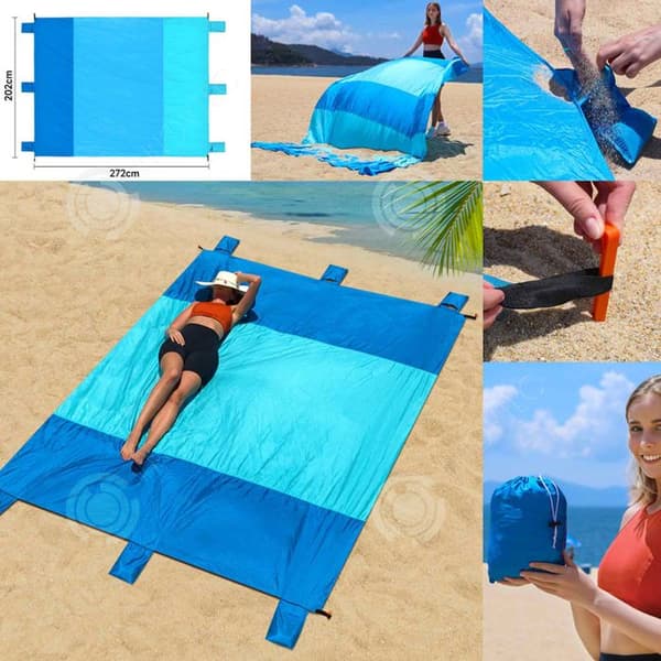 INN Anti Sand Strandfilt Vattentät Matta 202 x 202 cm 6 Vindtäta Sandsäckar Nylongarn Spinning Strandmatta