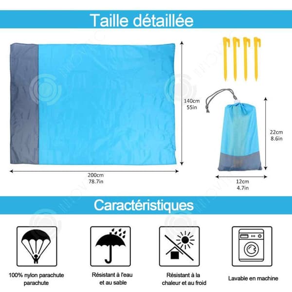 INN Strandfilt Anti-sandmatta 200x145cm Fyra Gula Stakes Polyester Fiber Strandmatta med vattentät beläggning