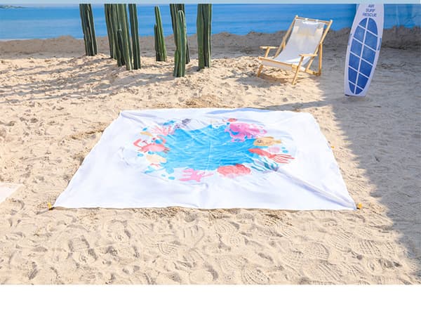 Strandtæppe / Picnictæppe - 200x200 cm - Sandvandtæt Letvægts Udendørs Tæppe