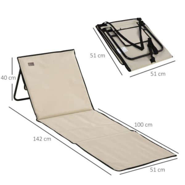 Outsunny Set med 2 vikbara justerbara strandmattor med bärväska och tidningsficka, beige