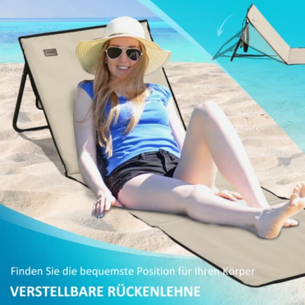Outsunny Set med 2 vikbara justerbara strandmattor med bärväska och tidningsficka, beige