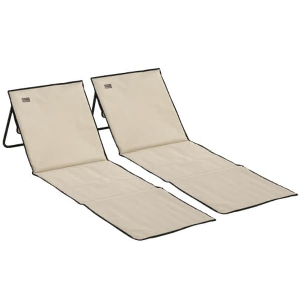 Outsunny Sæt med 2 foldbare justerbare strandmåtter med bæretaske og magasinlomme, beige