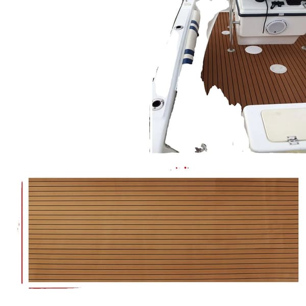 Faux Teak Dækplade, Skridsikker, Nem at Peeling og Klæbe,Brun 2400x600x6mm