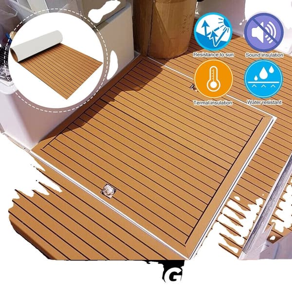 Itsekiinnittyvä veneen kansimatto, keinotekoinen teak-ulkokuori, kestävä EVA-vaahto,Beige