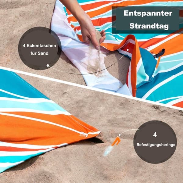 Lollanda Stor vattentät strandmatta 210x200 cm med 4 tältpinnar – perfekt för familjepicknick, camping och resor