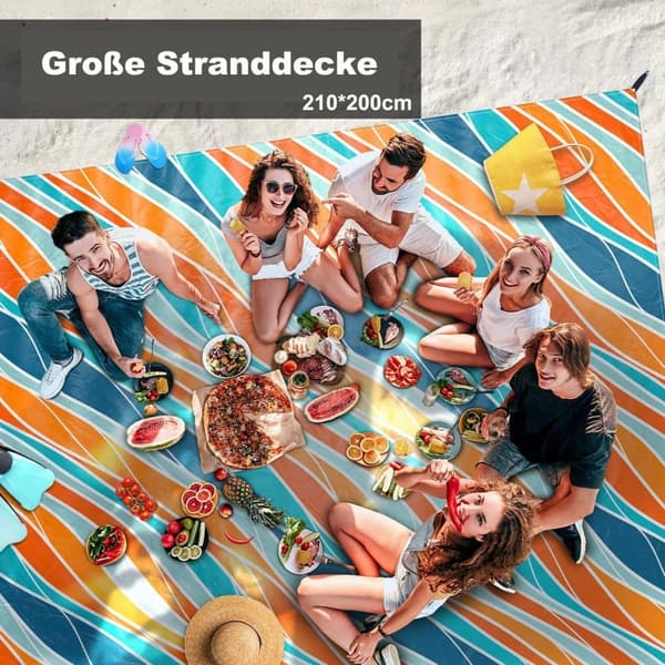 Lollanda Stor vattentät strandmatta 210x200 cm med 4 tältpinnar – perfekt för familjepicknick, camping och resor