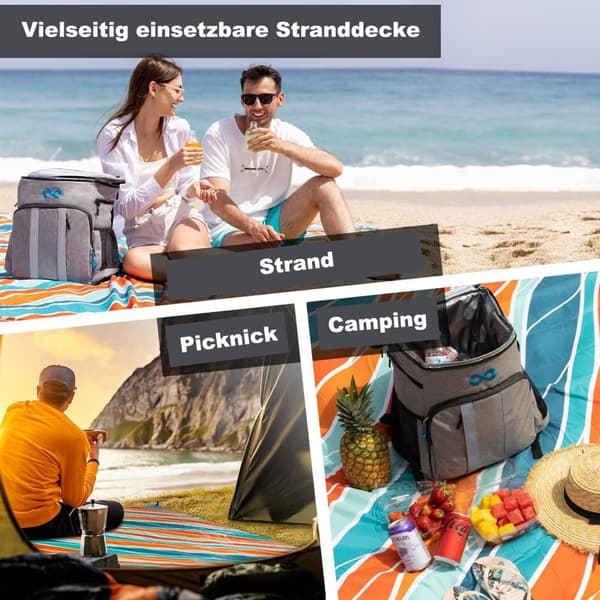 Lollanda Stor vattentät strandmatta 210x200 cm med 4 tältpinnar – perfekt för familjepicknick, camping och resor
