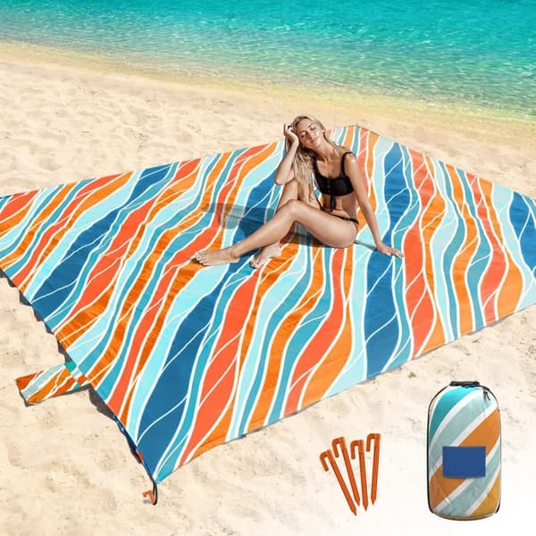 Lollanda Stor vattentät strandmatta 210x200 cm med 4 tältpinnar – perfekt för familjepicknick, camping och resor