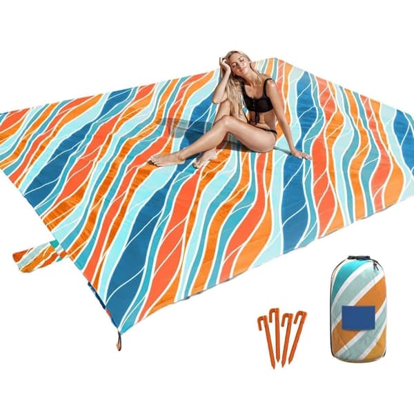 Lollanda Stor vattentät strandmatta 210x200 cm med 4 tältpinnar – perfekt för familjepicknick, camping och resor