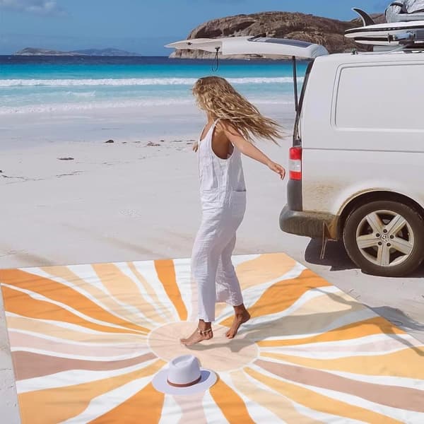 Lollanda Extra stor vattentät och sandfri bärbar strandmatta – Bohemisk stil, perfekt för strandvandring och camping