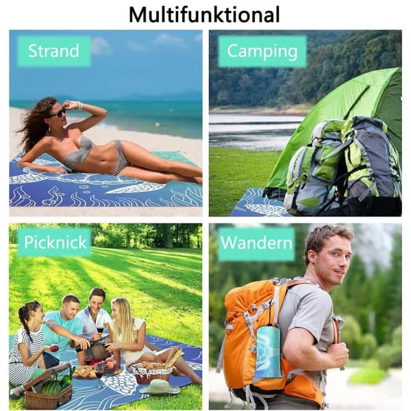 Lollanda Vandtæt foldbar og transportabel strandmåtte 200x210 cm – uundværlig til strand og udendørs camping