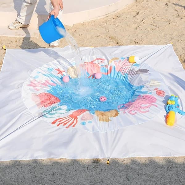 Lollanda 200x200 cm 2-i-1 Strandfilt och Barnpool, Stor Strandfilt, Strandfilt - Vattentät med Bärväska