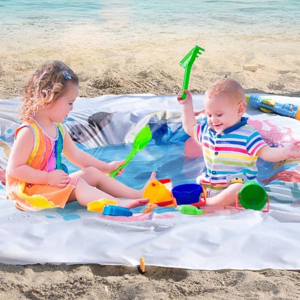Lollanda 200x200 cm 2-i-1 Strandfilt och Barnpool, Stor Strandfilt, Strandfilt - Vattentät med Bärväska
