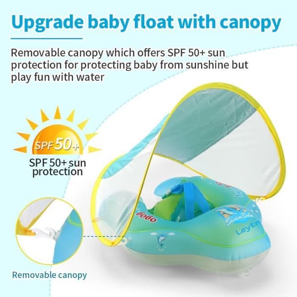 Uppblåsbar babyboj med parasoll - LEYTN - Leytn® - PVC - Blå - Poolsits - 6-36 månader