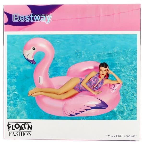 Lyx XXL åkbar rosa flamingoboj - BESTWAY - 173 x 170 cm - Motståndskraftig vinyl - Säkerhetsventiler