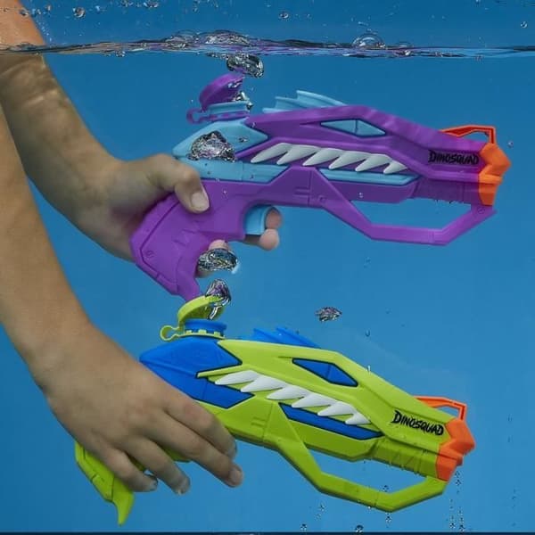 Nerf Dual Pack DinoSquad Raptor-Surge, 2 Super Soaker vattenblasters, dinosauriedesign, vattenspel, från 6 år