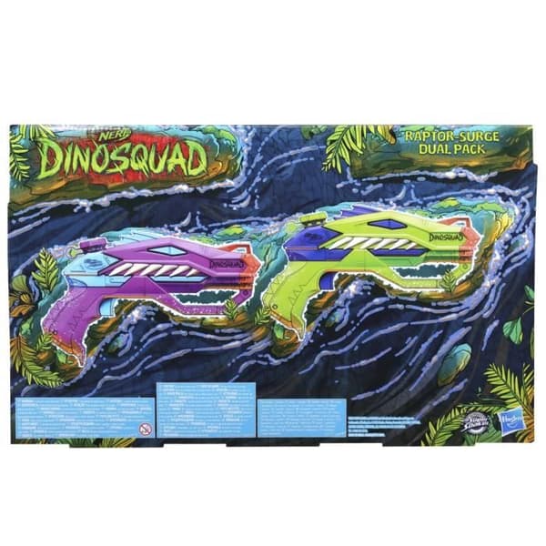 Nerf Dual Pack DinoSquad Raptor-Surge, 2 Super Soaker vattenblasters, dinosauriedesign, vattenspel, från 6 år