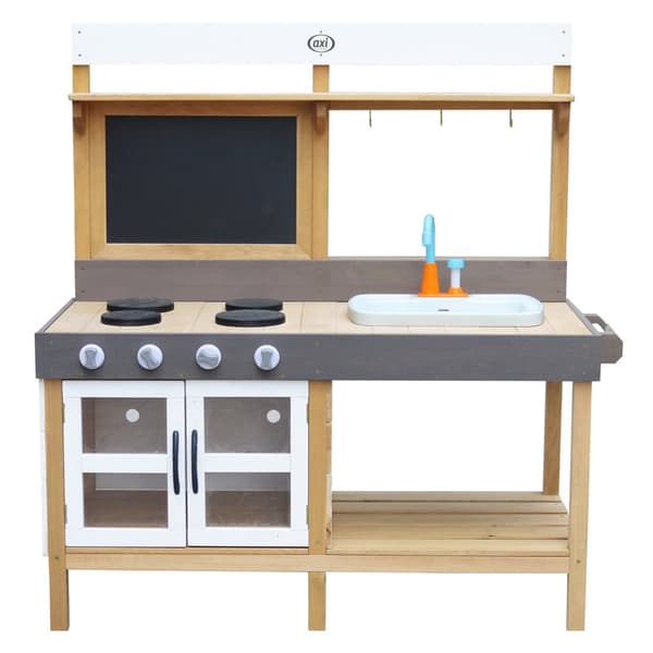 AXI Rosa Sand- och vattenlekkök av trä | Trälekkök för utomhusbruk Inkl. 17 tilbehør | Lerkök / Utomhuslekkök 50x115x120 cm