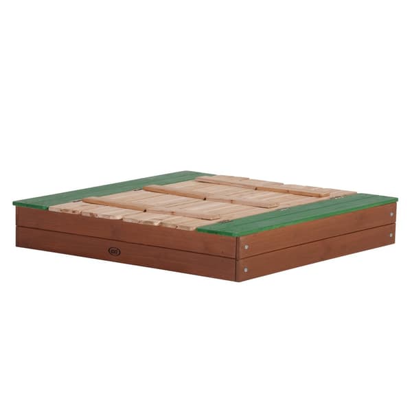 AXI Ella XL FSC-puuhiekkalaatikko, jossa on penkit ja kansi | Lasten hiekkalaatikko ruskeaa ja vihreää | 120 x 120 x 20 cm