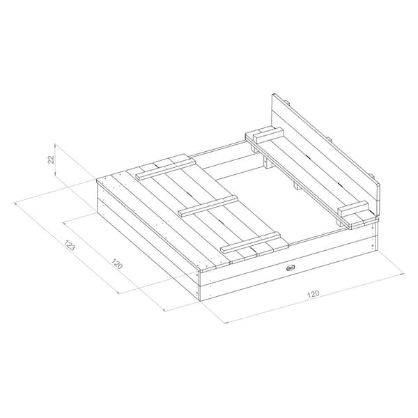 AXI Ella XL FSC-puuhiekkalaatikko, jossa on penkit ja kansi | Lasten hiekkalaatikko ruskeaa ja vihreää | 120 x 120 x 20 cm