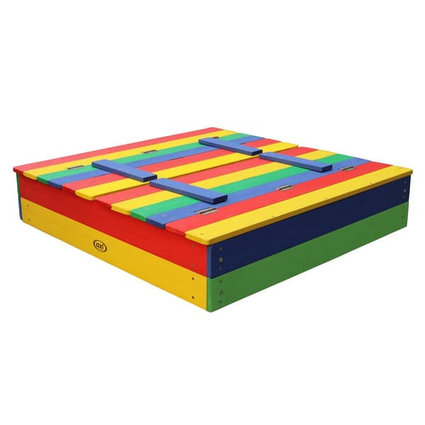 AXI Ella hiekkalaatikko FSC-puusta, jossa on penkit ja kansi | Hiekkalaatikko lapsille sateenkaaren väreissä | 100 x 95 cm