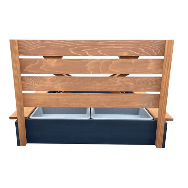 AXI Lina Wood Sandlåda med vattenskålar, bänkar &amp; lekvägg | Sandlåda i antracit &amp; brun inclusive trattar | 114.5x91.5x58.5 cm