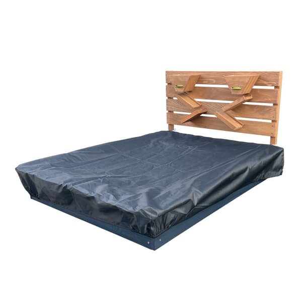 AXI Lina Wood Sandlåda med vattenskålar, bänkar &amp; lekvägg | Sandlåda i antracit &amp; brun inclusive trattar | 114.5x91.5x58.5 cm