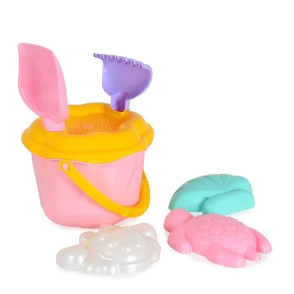 Polesie Sand Set 93905 Hink med formar, Spade, Sikt, Räfsa, 7 delar [Rosa]