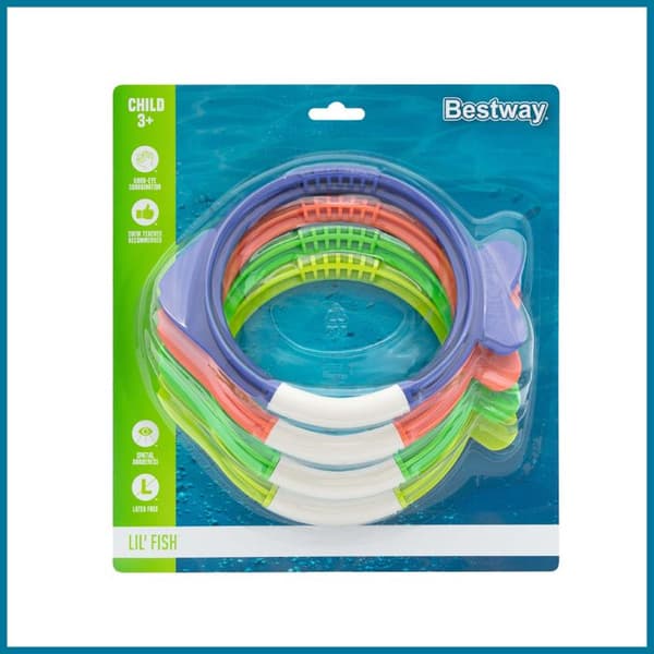 Bestway Lil Fish Pool Game med 4 färgade dykringar Blå Orange Grön för barn