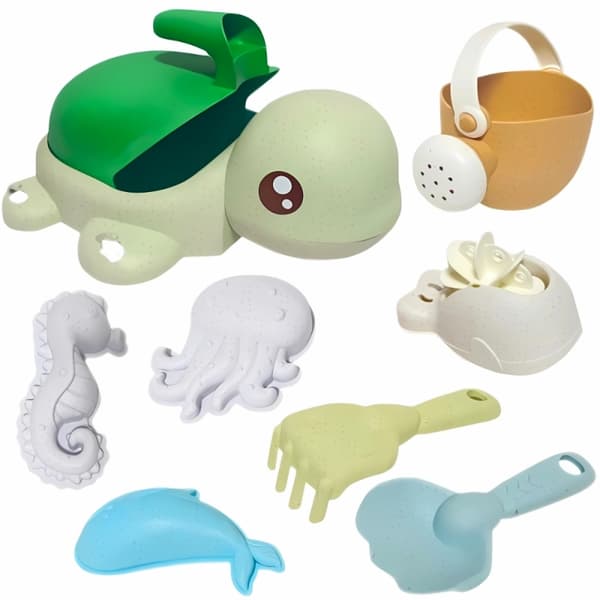 WOOPIE GREEN 2 i 1 Sand-och Badset Grön Sköldpadda 8 st. Biologiskt Nedbrytbart Organiskt Material