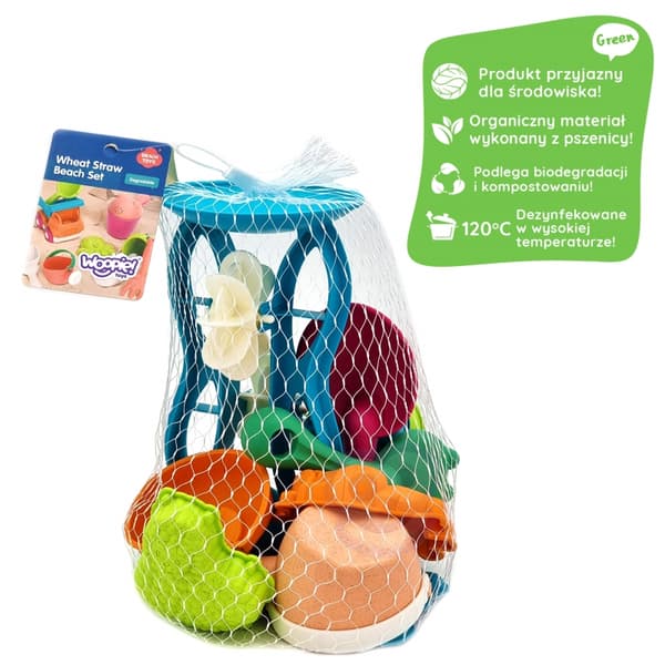 WOOPIE GREEN Sandset med Spinnhjul och Vattenkanna 10 st. Biologiskt Nedbrytbart Organiskt Material